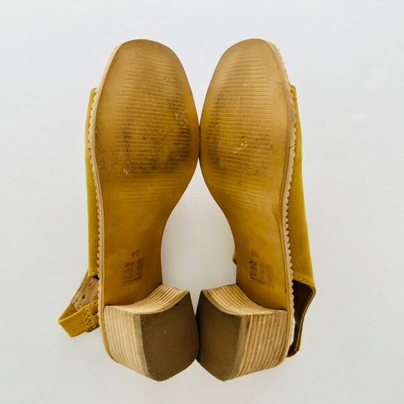 Anthropologie Clara Shootie Yellow Suede Block Heel Leather Sandal Euro 40 US 9 - Picture 6 of 9